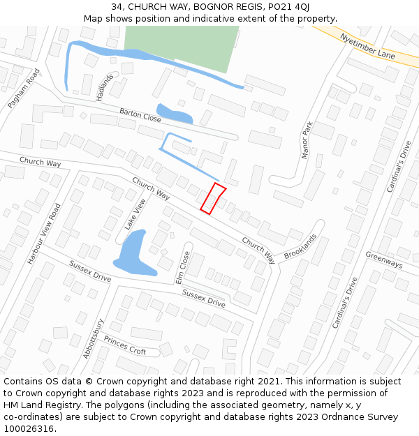 34, CHURCH WAY, BOGNOR REGIS, PO21 4QJ: Location map and indicative extent of plot