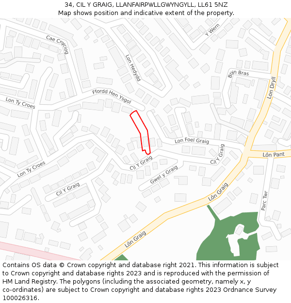 34, CIL Y GRAIG, LLANFAIRPWLLGWYNGYLL, LL61 5NZ: Location map and indicative extent of plot