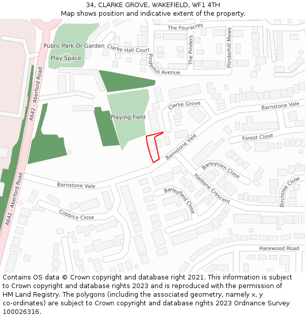 34, CLARKE GROVE, WAKEFIELD, WF1 4TH: Location map and indicative extent of plot