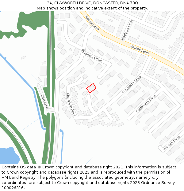 34, CLAYWORTH DRIVE, DONCASTER, DN4 7RQ: Location map and indicative extent of plot