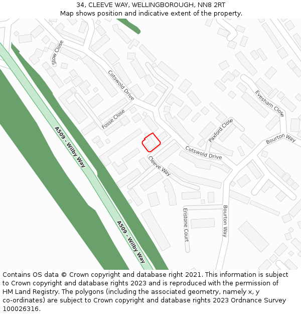 34, CLEEVE WAY, WELLINGBOROUGH, NN8 2RT: Location map and indicative extent of plot