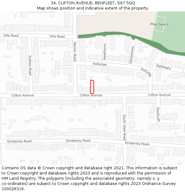 34, CLIFTON AVENUE, BENFLEET, SS7 5QQ: Location map and indicative extent of plot