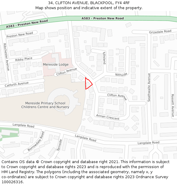 34, CLIFTON AVENUE, BLACKPOOL, FY4 4RF: Location map and indicative extent of plot