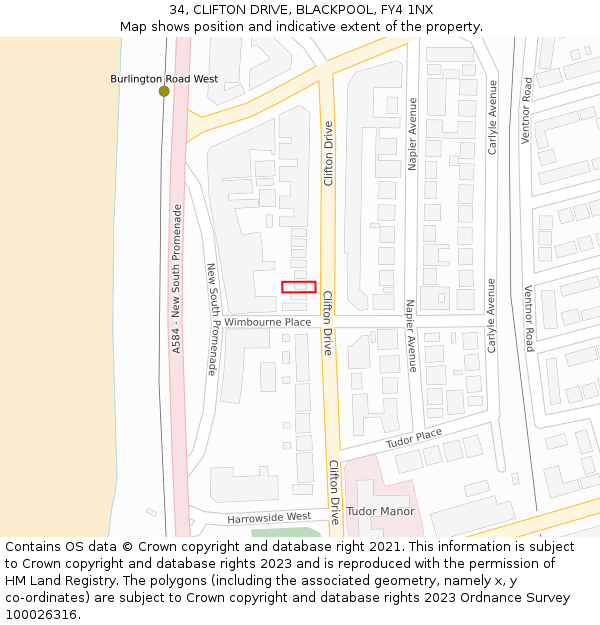 34, CLIFTON DRIVE, BLACKPOOL, FY4 1NX: Location map and indicative extent of plot