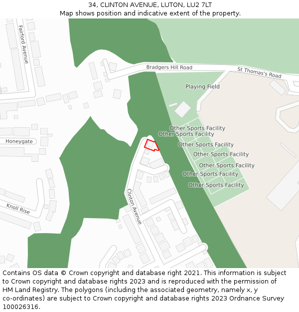 34, CLINTON AVENUE, LUTON, LU2 7LT: Location map and indicative extent of plot