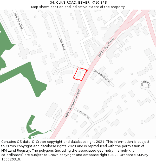 34, CLIVE ROAD, ESHER, KT10 8PS: Location map and indicative extent of plot