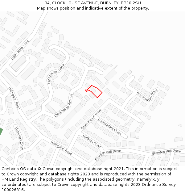 34, CLOCKHOUSE AVENUE, BURNLEY, BB10 2SU: Location map and indicative extent of plot