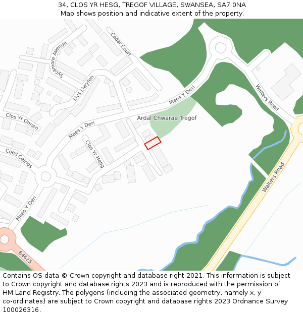 34, CLOS YR HESG, TREGOF VILLAGE, SWANSEA, SA7 0NA: Location map and indicative extent of plot