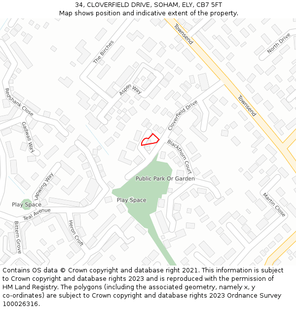 34, CLOVERFIELD DRIVE, SOHAM, ELY, CB7 5FT: Location map and indicative extent of plot