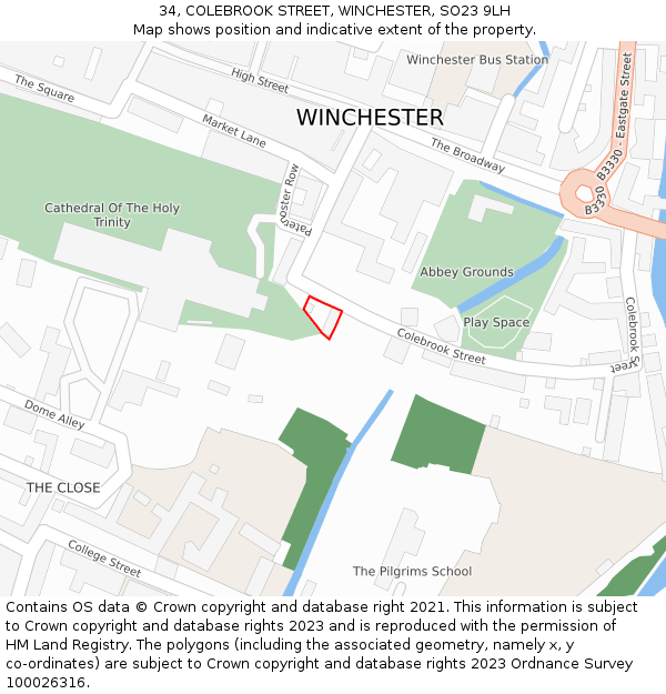 34, COLEBROOK STREET, WINCHESTER, SO23 9LH: Location map and indicative extent of plot