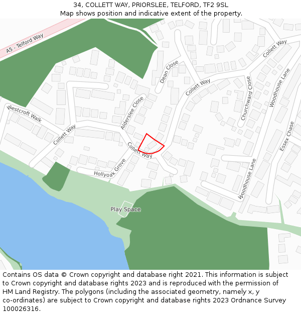 34, COLLETT WAY, PRIORSLEE, TELFORD, TF2 9SL: Location map and indicative extent of plot