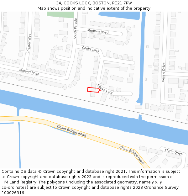 34, COOKS LOCK, BOSTON, PE21 7PW: Location map and indicative extent of plot