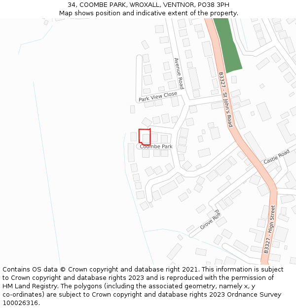 34, COOMBE PARK, WROXALL, VENTNOR, PO38 3PH: Location map and indicative extent of plot