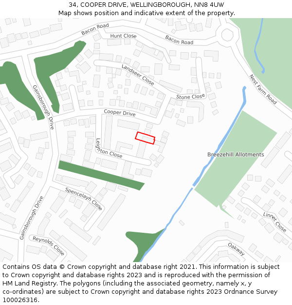 34, COOPER DRIVE, WELLINGBOROUGH, NN8 4UW: Location map and indicative extent of plot