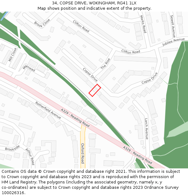 34, COPSE DRIVE, WOKINGHAM, RG41 1LX: Location map and indicative extent of plot