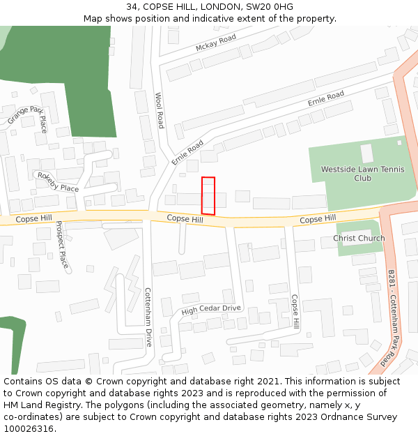 34, COPSE HILL, LONDON, SW20 0HG: Location map and indicative extent of plot