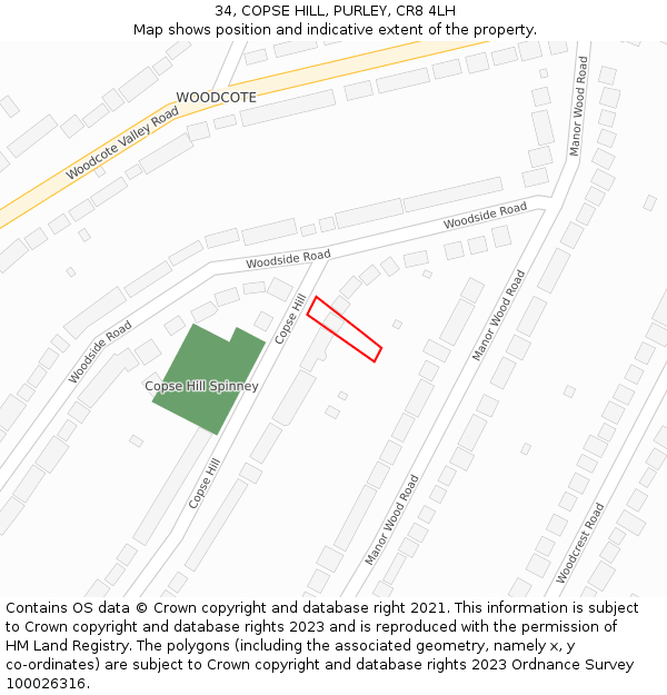 34, COPSE HILL, PURLEY, CR8 4LH: Location map and indicative extent of plot