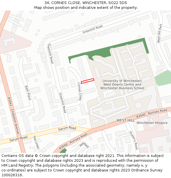 34, CORNES CLOSE, WINCHESTER, SO22 5DS: Location map and indicative extent of plot