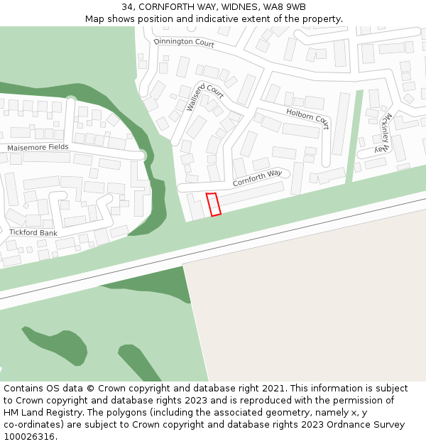 34, CORNFORTH WAY, WIDNES, WA8 9WB: Location map and indicative extent of plot