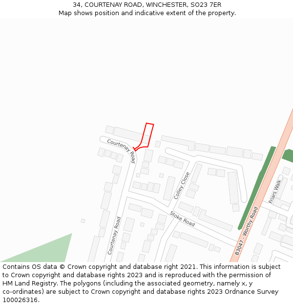 34, COURTENAY ROAD, WINCHESTER, SO23 7ER: Location map and indicative extent of plot