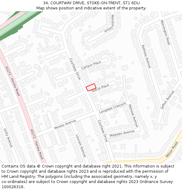 34, COURTWAY DRIVE, STOKE-ON-TRENT, ST1 6DU: Location map and indicative extent of plot