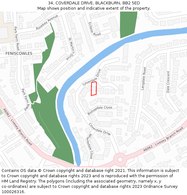 34, COVERDALE DRIVE, BLACKBURN, BB2 5ED: Location map and indicative extent of plot