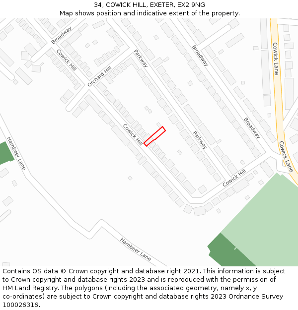 34, COWICK HILL, EXETER, EX2 9NG: Location map and indicative extent of plot