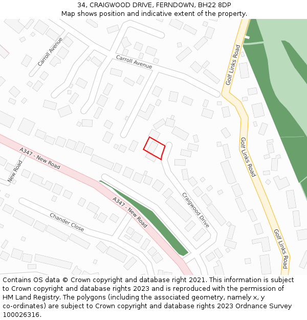 34, CRAIGWOOD DRIVE, FERNDOWN, BH22 8DP: Location map and indicative extent of plot