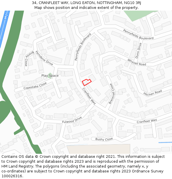 34, CRANFLEET WAY, LONG EATON, NOTTINGHAM, NG10 3RJ: Location map and indicative extent of plot