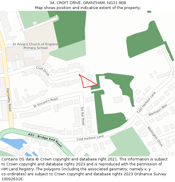 34, CROFT DRIVE, GRANTHAM, NG31 9EB: Location map and indicative extent of plot