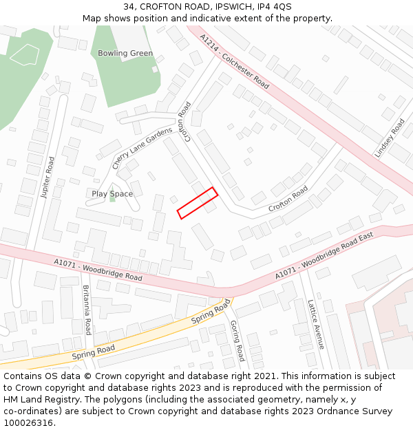 34, CROFTON ROAD, IPSWICH, IP4 4QS: Location map and indicative extent of plot
