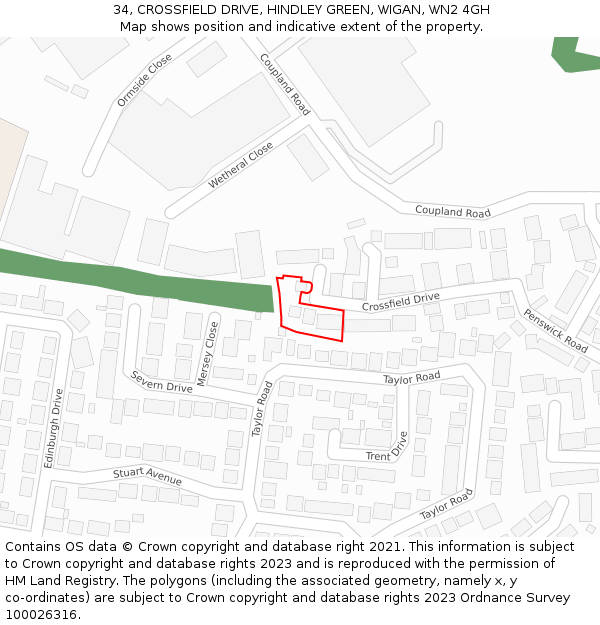 34, CROSSFIELD DRIVE, HINDLEY GREEN, WIGAN, WN2 4GH: Location map and indicative extent of plot