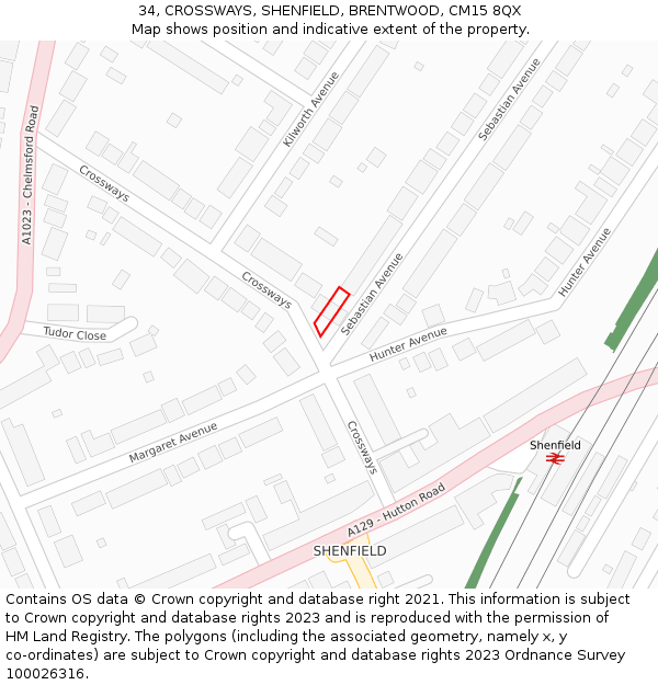 34, CROSSWAYS, SHENFIELD, BRENTWOOD, CM15 8QX: Location map and indicative extent of plot