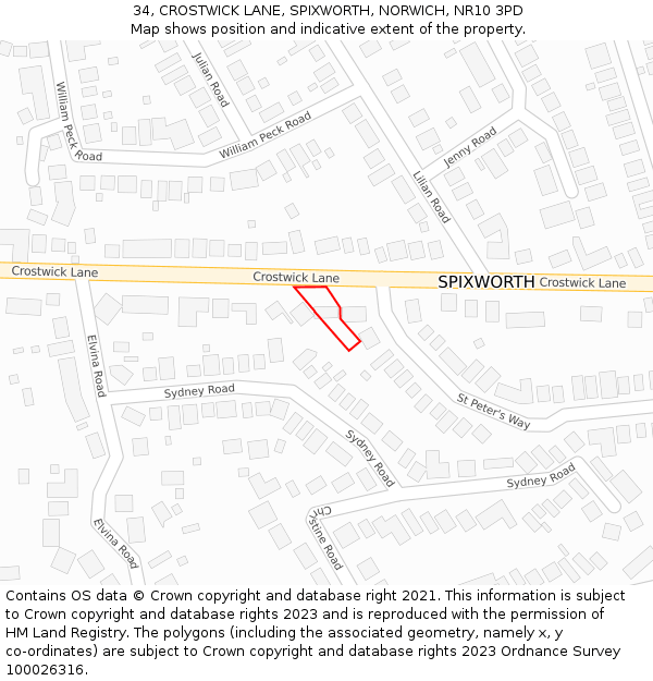 34, CROSTWICK LANE, SPIXWORTH, NORWICH, NR10 3PD: Location map and indicative extent of plot