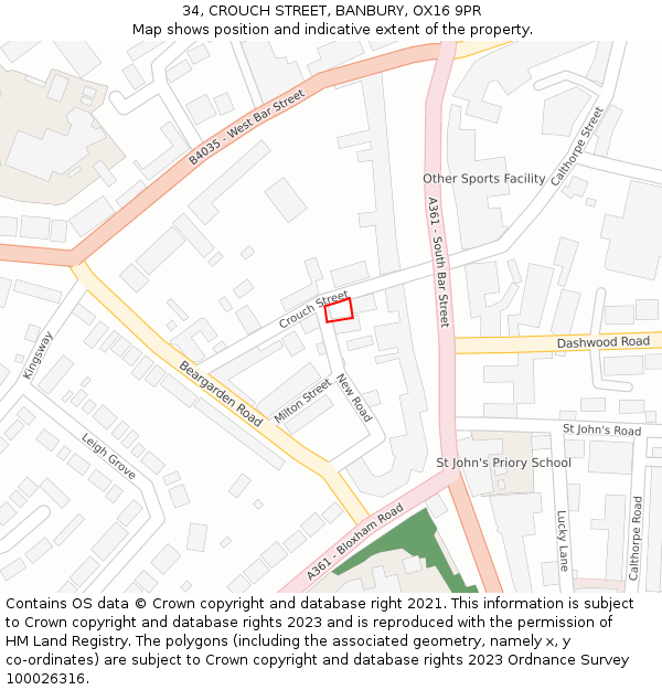 34, CROUCH STREET, BANBURY, OX16 9PR: Location map and indicative extent of plot