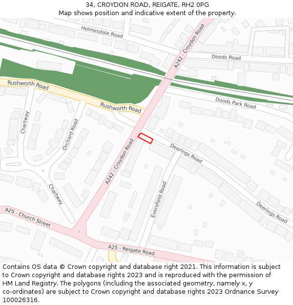 34, CROYDON ROAD, REIGATE, RH2 0PG: Location map and indicative extent of plot