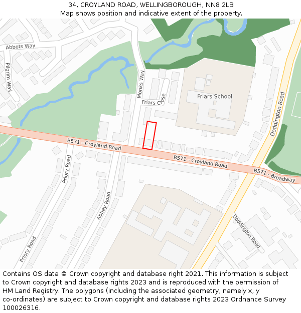 34, CROYLAND ROAD, WELLINGBOROUGH, NN8 2LB: Location map and indicative extent of plot