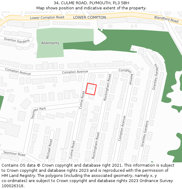 34, CULME ROAD, PLYMOUTH, PL3 5BH: Location map and indicative extent of plot