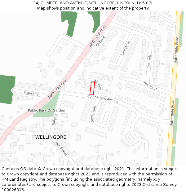 34, CUMBERLAND AVENUE, WELLINGORE, LINCOLN, LN5 0BL: Location map and indicative extent of plot