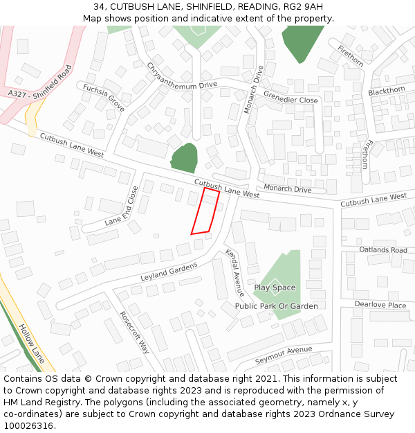 34, CUTBUSH LANE, SHINFIELD, READING, RG2 9AH: Location map and indicative extent of plot