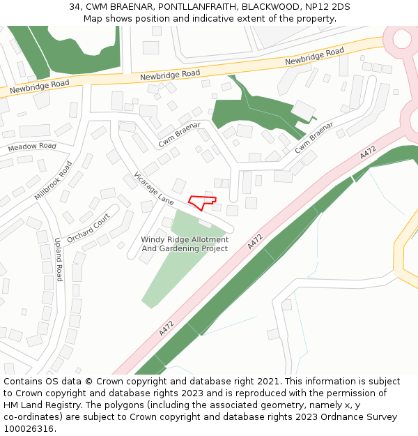34, CWM BRAENAR, PONTLLANFRAITH, BLACKWOOD, NP12 2DS: Location map and indicative extent of plot