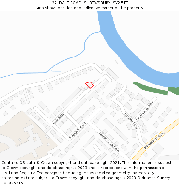 34, DALE ROAD, SHREWSBURY, SY2 5TE: Location map and indicative extent of plot