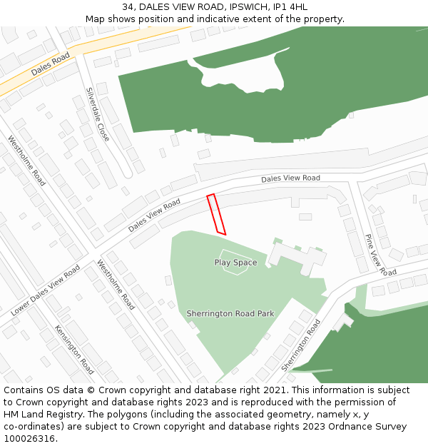 34, DALES VIEW ROAD, IPSWICH, IP1 4HL: Location map and indicative extent of plot