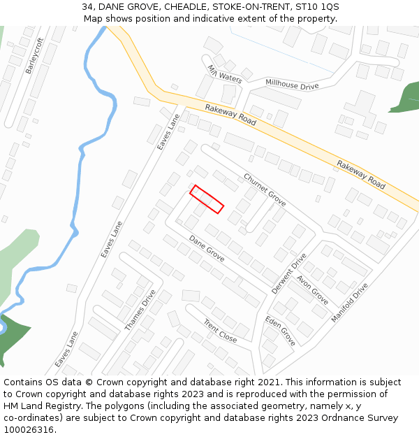 34, DANE GROVE, CHEADLE, STOKE-ON-TRENT, ST10 1QS: Location map and indicative extent of plot