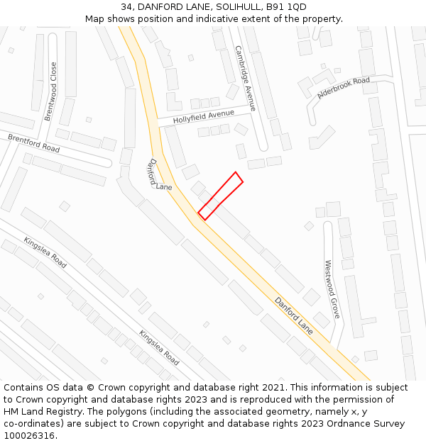 34, DANFORD LANE, SOLIHULL, B91 1QD: Location map and indicative extent of plot