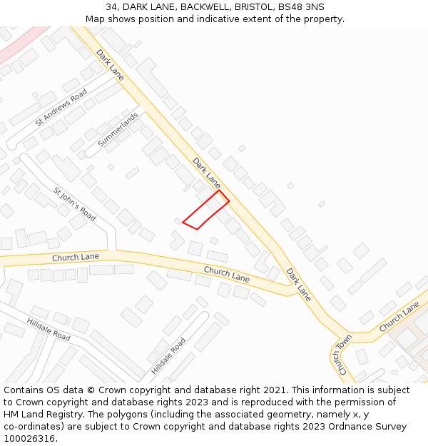 34, DARK LANE, BACKWELL, BRISTOL, BS48 3NS: Location map and indicative extent of plot