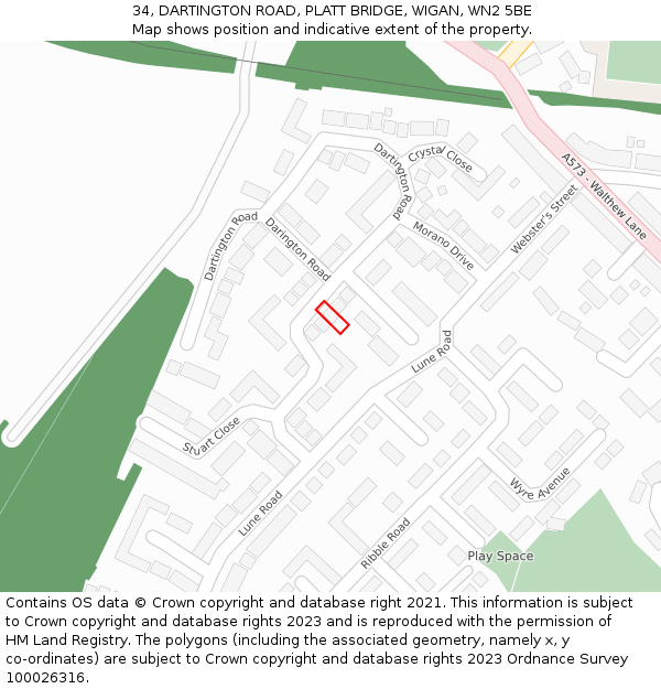 34, DARTINGTON ROAD, PLATT BRIDGE, WIGAN, WN2 5BE: Location map and indicative extent of plot