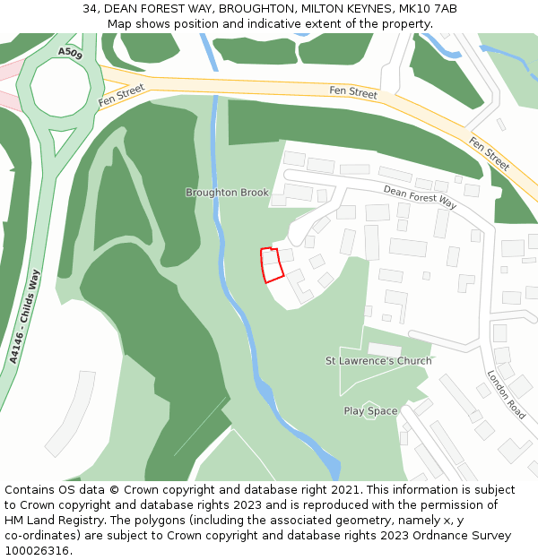 34, DEAN FOREST WAY, BROUGHTON, MILTON KEYNES, MK10 7AB: Location map and indicative extent of plot