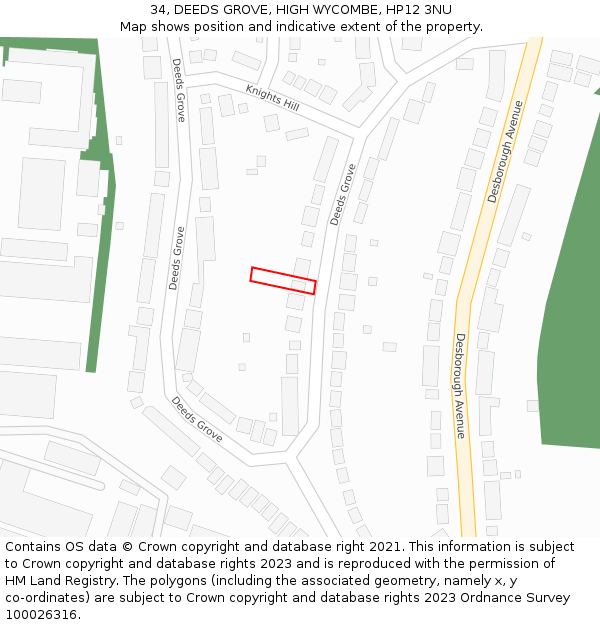 34, DEEDS GROVE, HIGH WYCOMBE, HP12 3NU: Location map and indicative extent of plot