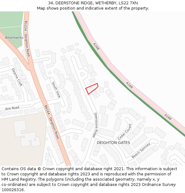 34, DEERSTONE RIDGE, WETHERBY, LS22 7XN: Location map and indicative extent of plot